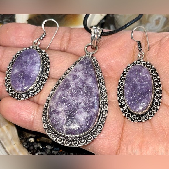 Lepidolite Pendant & Earrings Set - Picture 11 of 15
